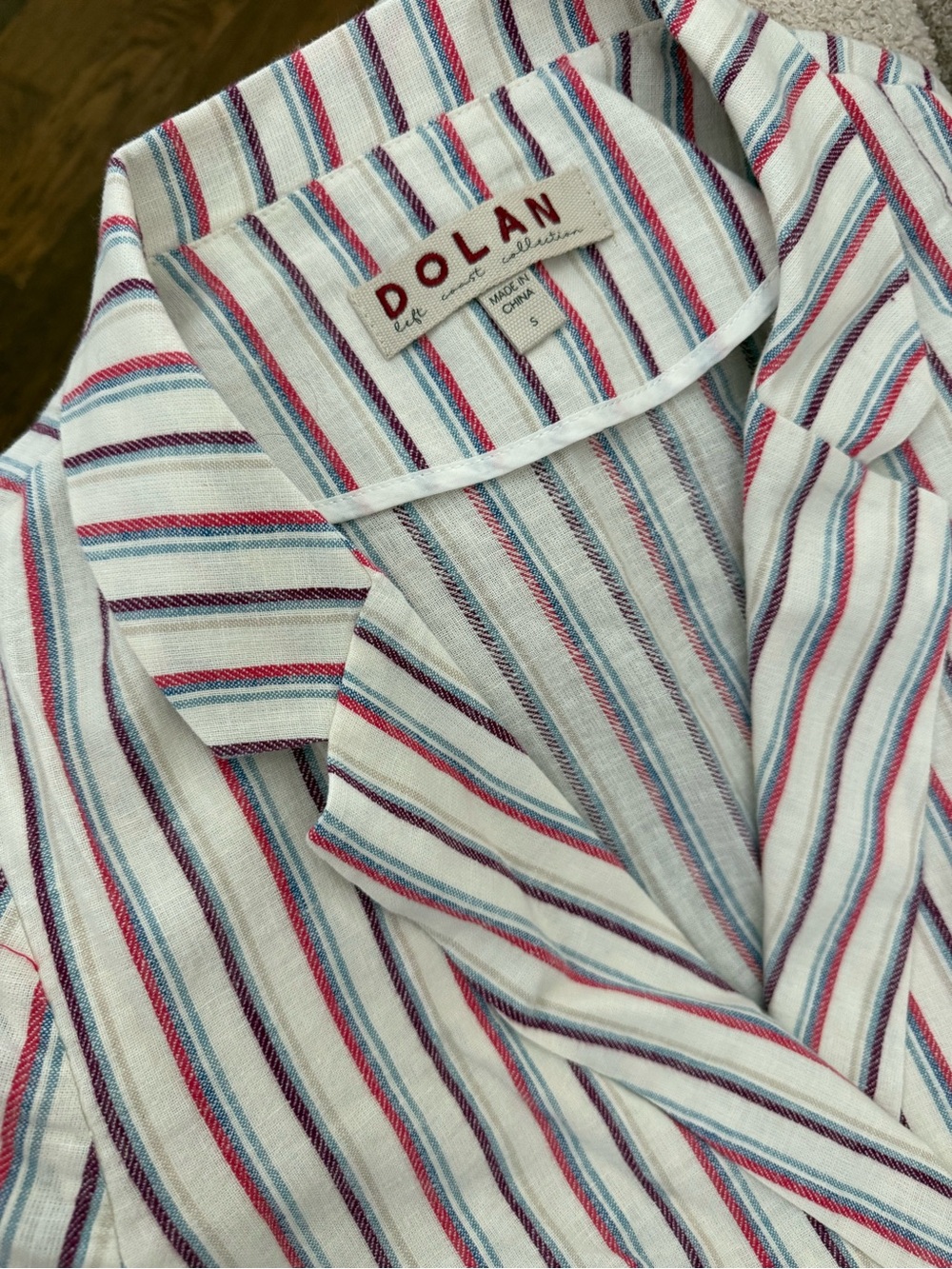 Anthropologie DOLAN White Linen blazer with pink, Blue & purple Stripes